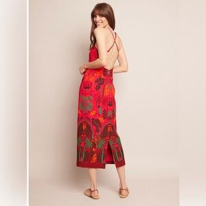 Cara Cara Dria Red Floral-Print Slip Midi Pencil Dress with Criss-Cross Straps